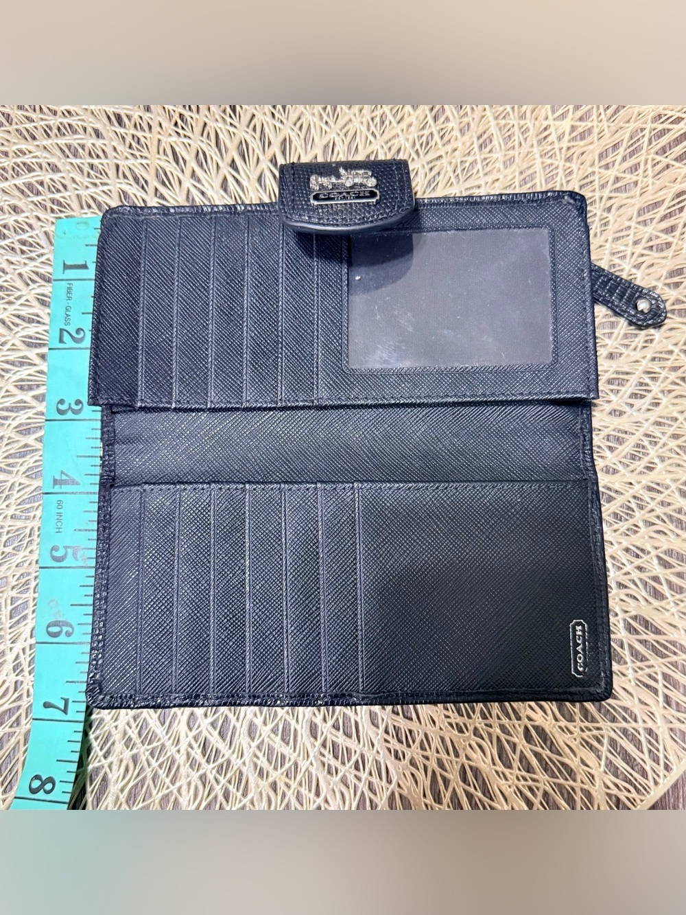 Vintage Coach Women's Black/Gray Signature Logo Snap Wallet Back Zip Pocket - Picture 5 of 10